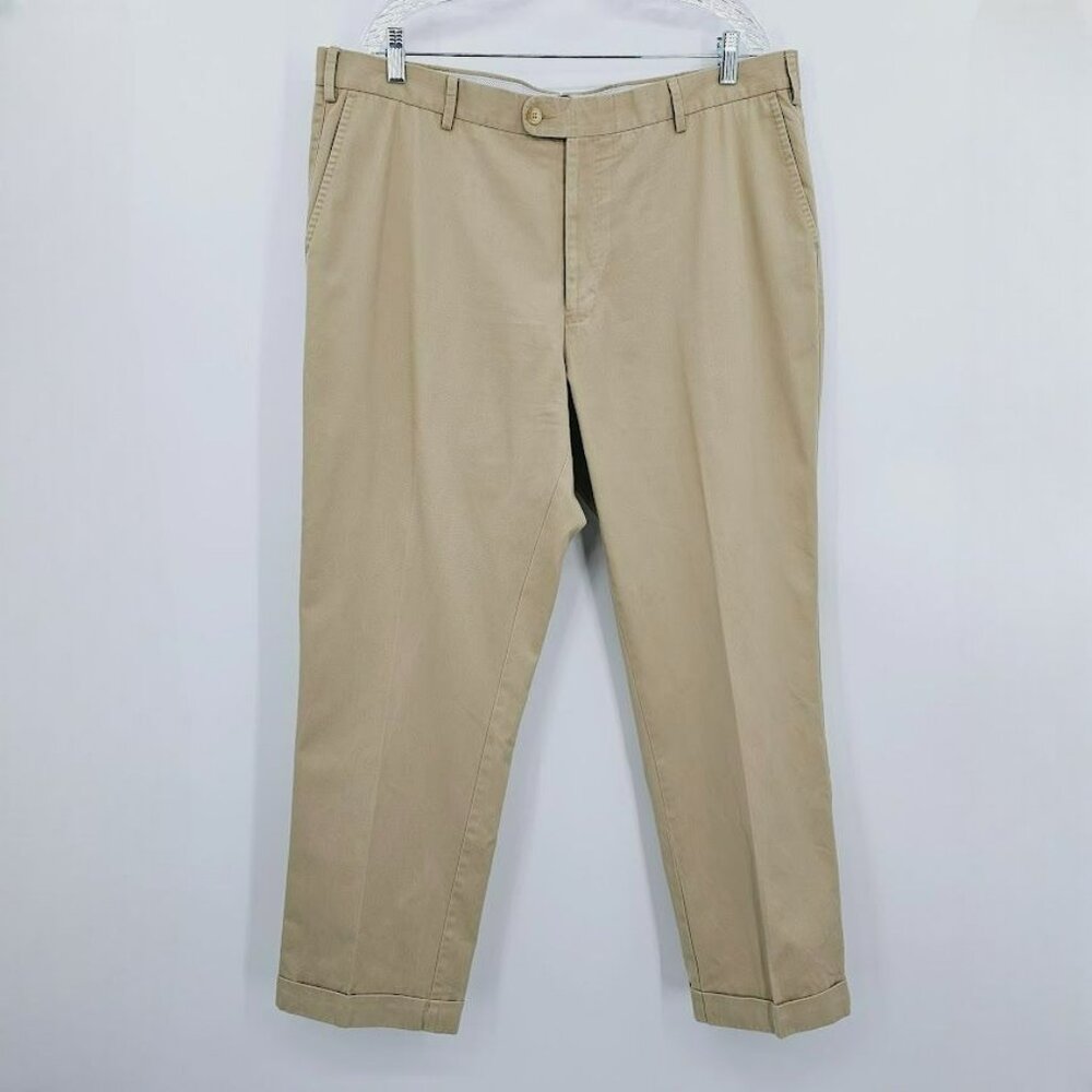 Peter Millar Khaki Pants 40 Raleigh Washed Twill Flat Front Pima Cotton Cuffed
